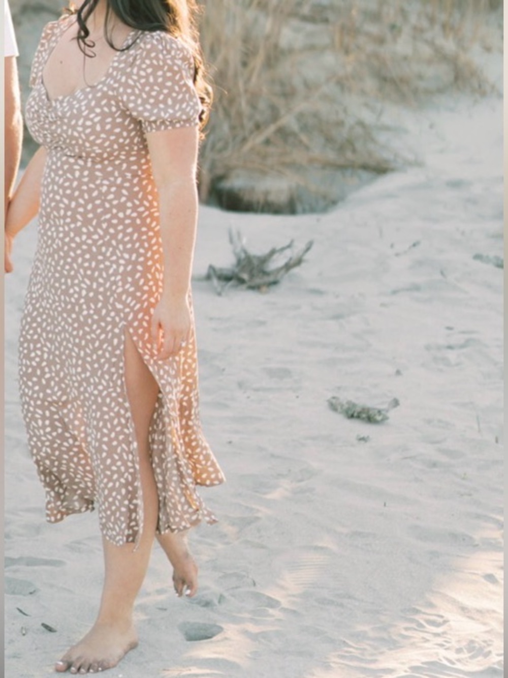 Petal & Pup Taupe Spot Midi Dress with Short Puff Sleeves